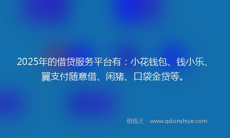 2025年的借贷服务平台有：小花钱包、钱小乐、翼支付随意借、闲猪、口袋金贷等。