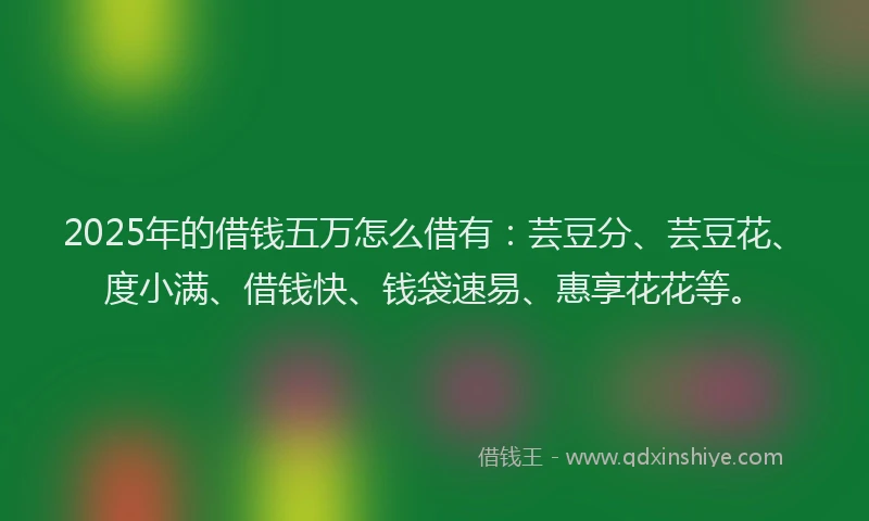 2025年的借钱五万怎么借有：芸豆分、芸豆花、度小满、借钱快、钱袋速易、惠享花花等。