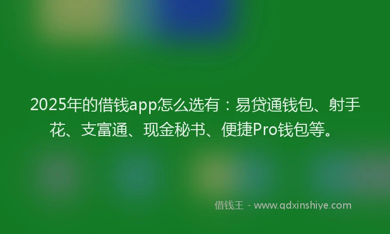 2025年的借钱app怎么选有：易贷通钱包、射手花、支富通、现金秘书、便捷Pro钱包等。