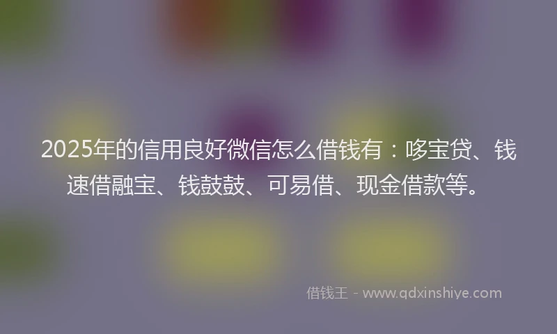 2025年的信用良好微信怎么借钱有：哆宝贷、钱速借融宝、钱鼓鼓、可易借、现金借款等。