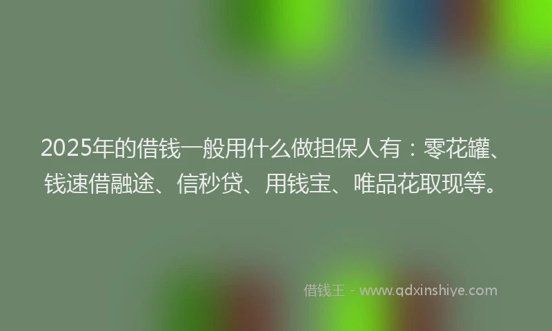2025年的借钱一般用什么做担保人有：零花罐、钱速借融途、信秒贷、用钱宝、唯品花取现等。