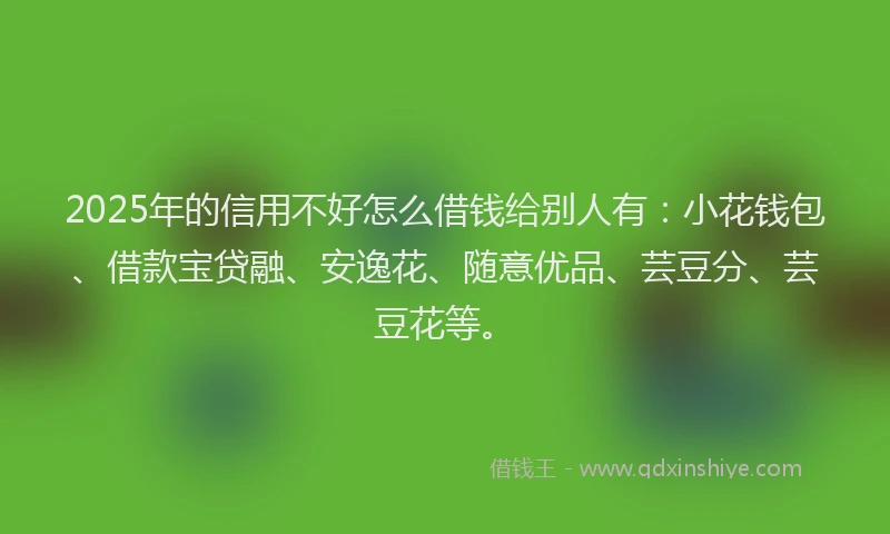 2025年的信用不好怎么借钱给别人有：小花钱包、借款宝贷融、安逸花、随意优品、芸豆分、芸豆花等。