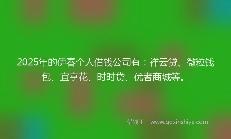 2025年的伊春个人借钱公司有：祥云贷、微粒钱包、宜享花、时时贷、优者商城等。