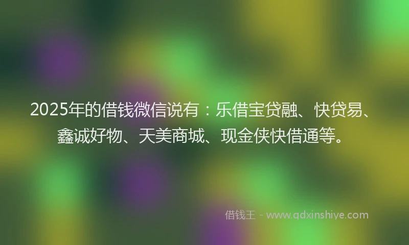2025年的借钱微信说有：乐借宝贷融、快贷易、鑫诚好物、天美商城、现金侠快借通等。