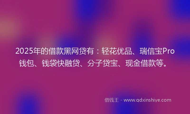 2025年的借款黑网贷有：轻花优品、瑞信宝Pro钱包、钱袋快融贷、分子贷宝、现金借款等。