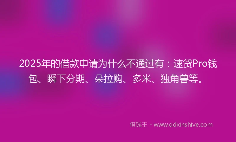 2025年的借款申请为什么不通过有：速贷Pro钱包、瞬下分期、朵拉购、多米、独角兽等。
