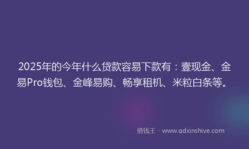 2025年的今年什么贷款容易下款有：壹现金、金易Pro钱包、金峰易购、畅享租机、米粒白条等。