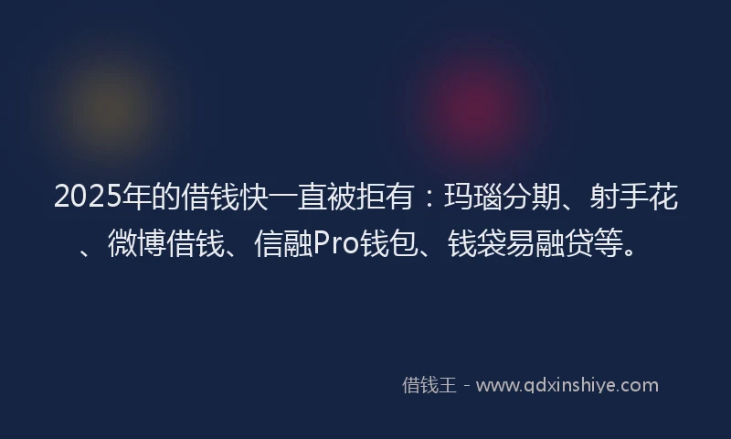 2025年的借钱快一直被拒有：玛瑙分期、射手花、微博借钱、信融Pro钱包、钱袋易融贷等。