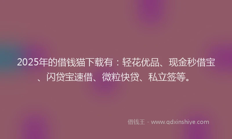 2025年的借钱猫下载有：轻花优品、现金秒借宝、闪贷宝速借、微粒快贷、私立签等。