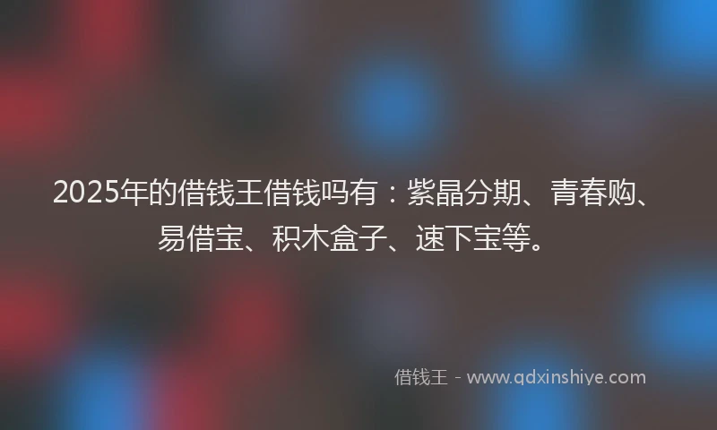 2025年的借钱王借钱吗有：紫晶分期、青春购、易借宝、积木盒子、速下宝等。
