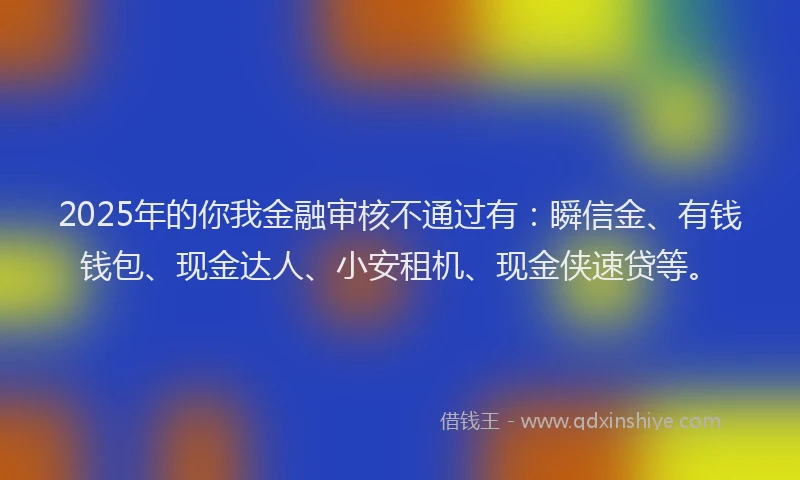 2025年的你我金融审核不通过有：瞬信金、有钱钱包、现金达人、小安租机、现金侠速贷等。