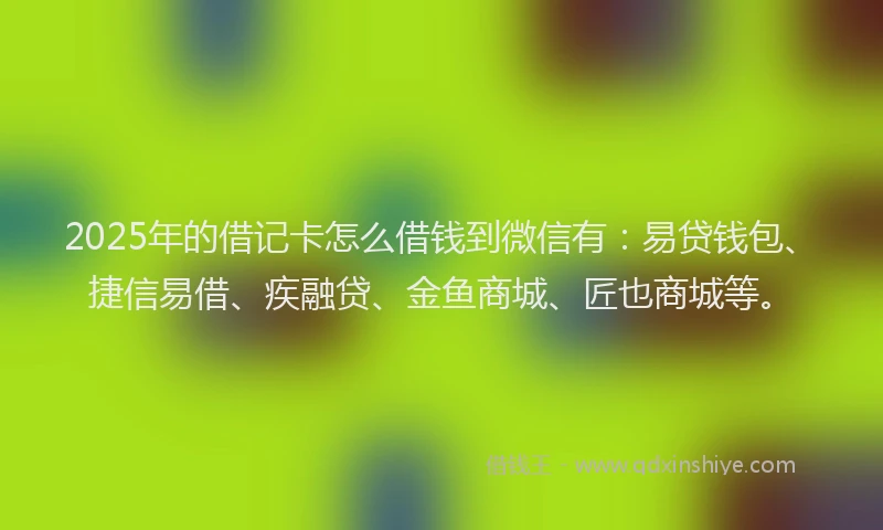 2025年的借记卡怎么借钱到微信有：易贷钱包、捷信易借、疾融贷、金鱼商城、匠也商城等。