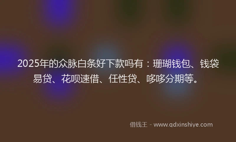 2025年的众脉白条好下款吗有：珊瑚钱包、钱袋易贷、花呗速借、任性贷、哆哆分期等。
