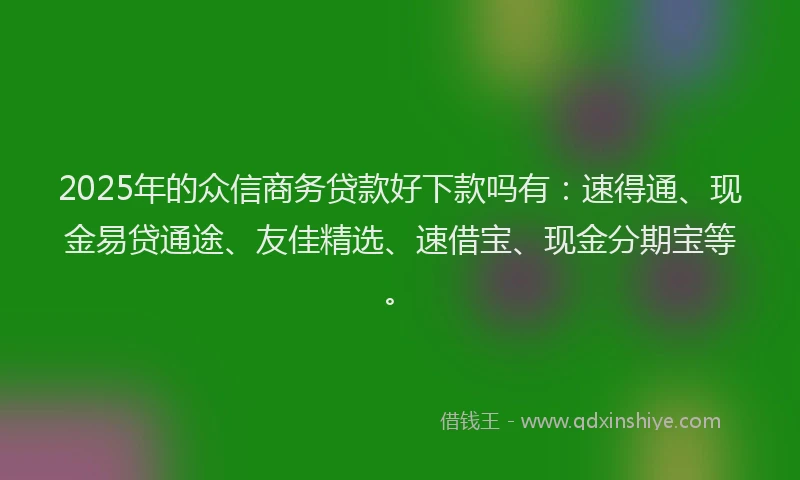 2025年的众信商务贷款好下款吗有：速得通、现金易贷通途、友佳精选、速借宝、现金分期宝等。