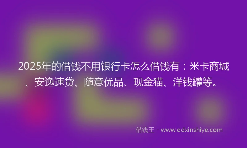 2025年的借钱不用银行卡怎么借钱有：米卡商城、安逸速贷、随意优品、现金猫、洋钱罐等。