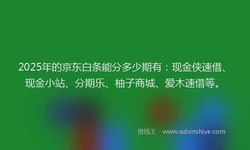 2025年的京东白条能分多少期有：现金侠速借、现金小站、分期乐、柚子商城、爱木速借等。