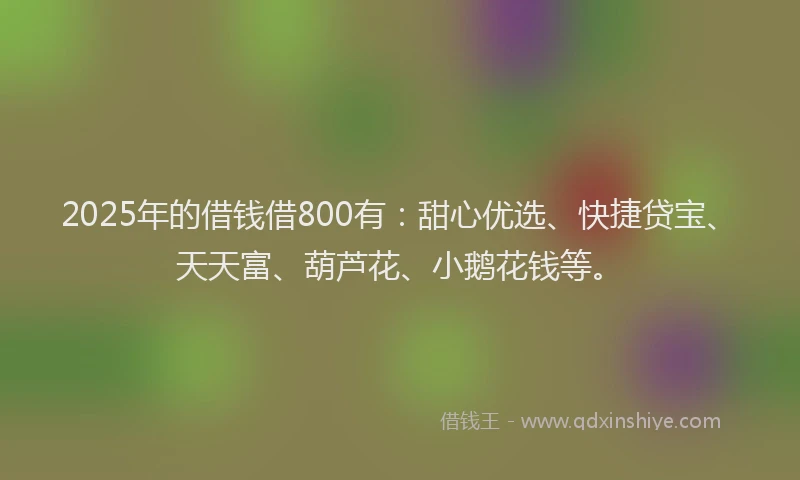 2025年的借钱借800有：甜心优选、快捷贷宝、天天富、葫芦花、小鹅花钱等。