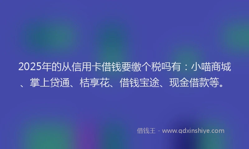 2025年的从信用卡借钱要缴个税吗有：小喵商城、掌上贷通、桔享花、借钱宝途、现金借款等。