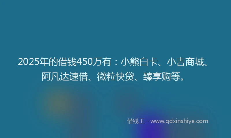 2025年的借钱450万有：小熊白卡、小吉商城、阿凡达速借、微粒快贷、臻享购等。