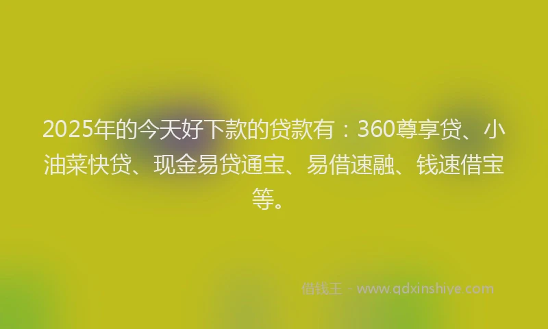 2025年的今天好下款的贷款有：360尊享贷、小油菜快贷、现金易贷通宝、易借速融、钱速借宝等。