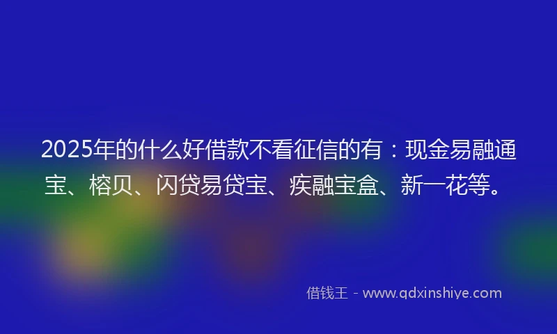 2025年的什么好借款不看征信的有：现金易融通宝、榕贝、闪贷易贷宝、疾融宝盒、新一花等。