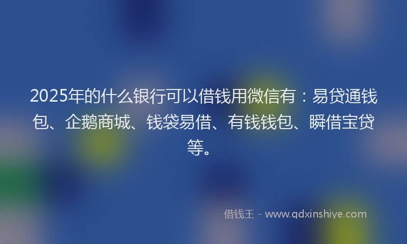 2025年的什么银行可以借钱用微信有：易贷通钱包、企鹅商城、钱袋易借、有钱钱包、瞬借宝贷等。
