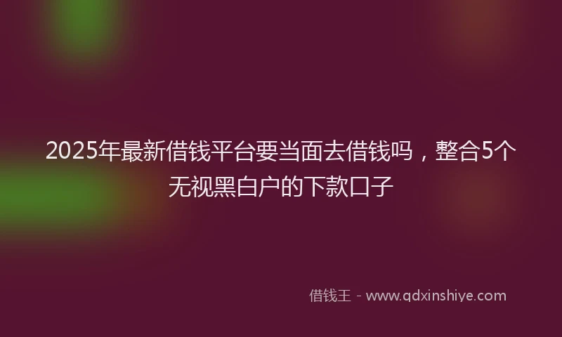 2025年最新借钱平台要当面去借钱吗，整合5个无视黑白户的下款口子