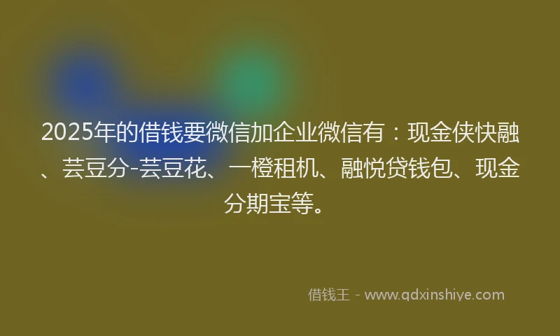 2025年的借钱要微信加企业微信有：现金侠快融、芸豆分-芸豆花、一橙租机、融悦贷钱包、现金分期宝等。