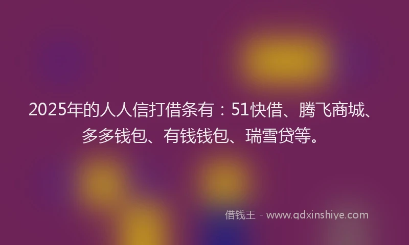 2025年的人人信打借条有：51快借、腾飞商城、多多钱包、有钱钱包、瑞雪贷等。