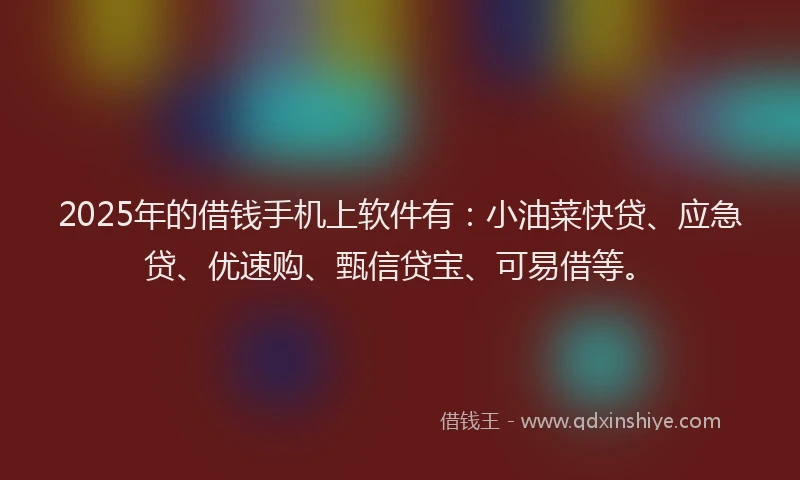 2025年的借钱手机上软件有：小油菜快贷、应急贷、优速购、甄信贷宝、可易借等。