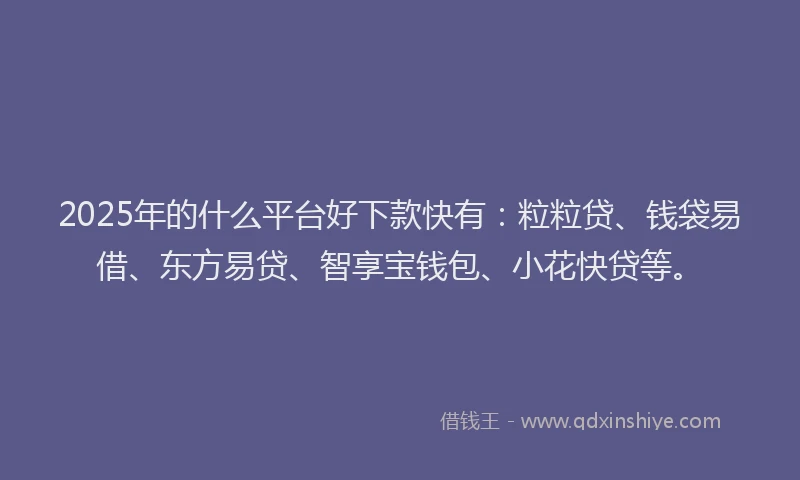 2025年的什么平台好下款快有：粒粒贷、钱袋易借、东方易贷、智享宝钱包、小花快贷等。
