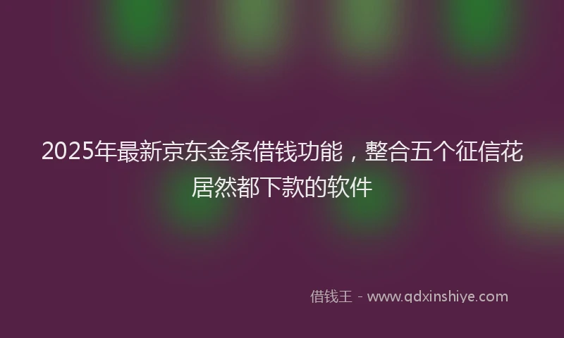2025年最新京东金条借钱功能，整合五个征信花居然都下款的软件
