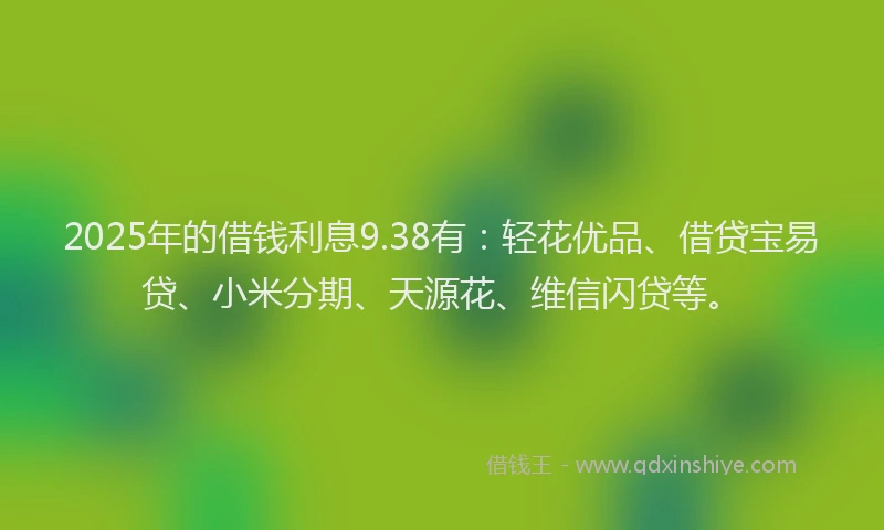 2025年的借钱利息9.38有：轻花优品、借贷宝易贷、小米分期、天源花、维信闪贷等。
