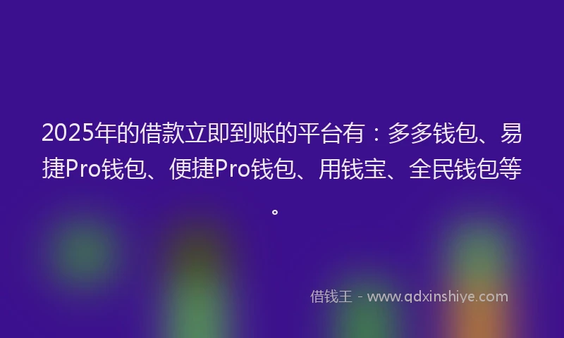 2025年的借款立即到账的平台有：多多钱包、易捷Pro钱包、便捷Pro钱包、用钱宝、全民钱包等。