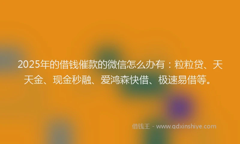 2025年的借钱催款的微信怎么办有：粒粒贷、天天金、现金秒融、爱鸿森快借、极速易借等。