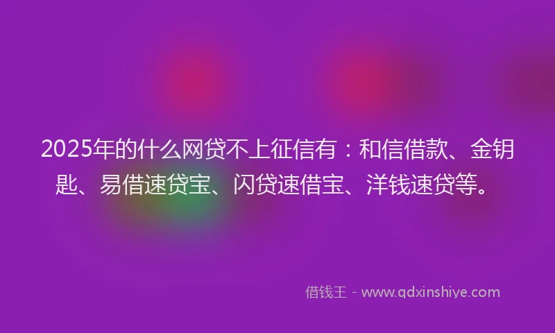 2025年的什么网贷不上征信有：和信借款、金钥匙、易借速贷宝、闪贷速借宝、洋钱速贷等。
