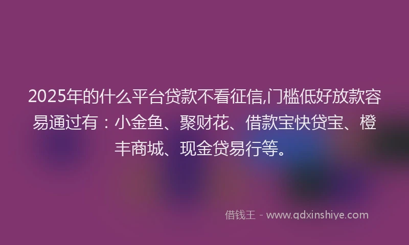 2025年的什么平台贷款不看征信,门槛低好放款容易通过有：小金鱼、聚财花、借款宝快贷宝、橙丰商城、现金贷易行等。