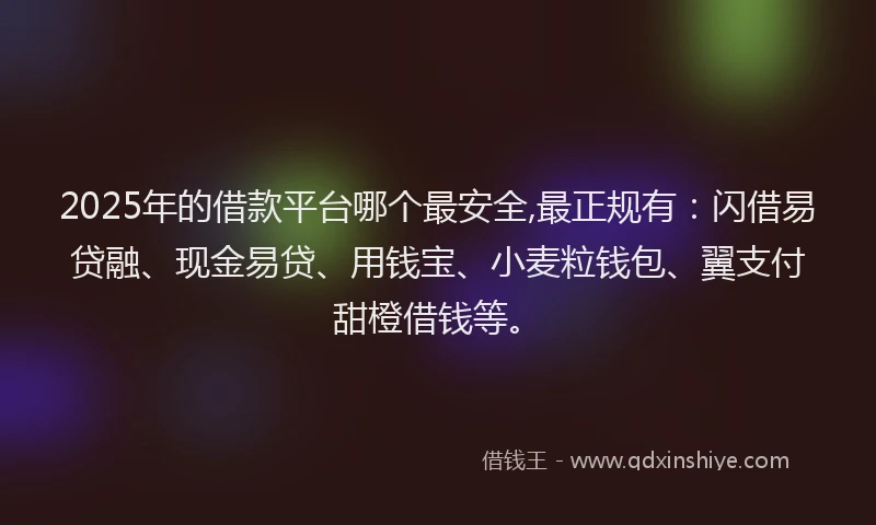2025年的借款平台哪个最安全,最正规有：闪借易贷融、现金易贷、用钱宝、小麦粒钱包、翼支付甜橙借钱等。