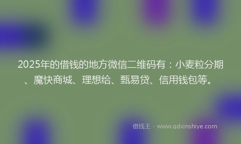 2025年的借钱的地方微信二维码有：小麦粒分期、魔快商城、理想给、甄易贷、信用钱包等。