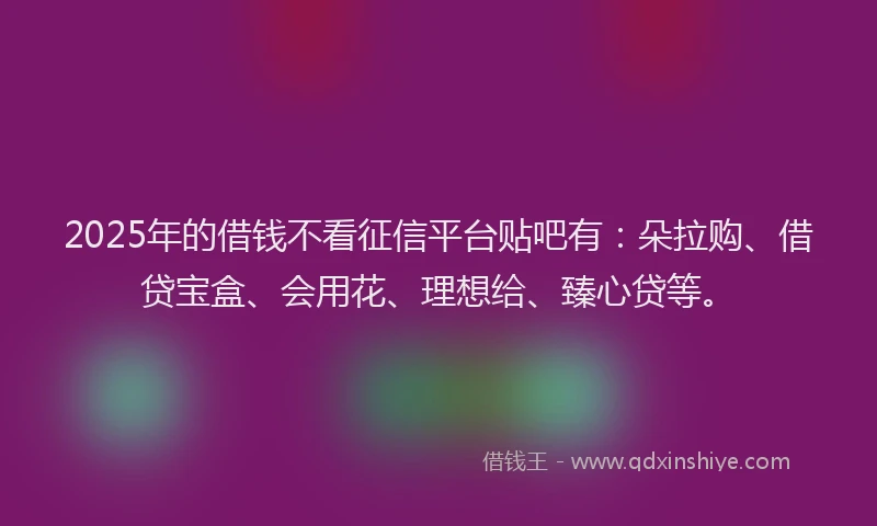 2025年的借钱不看征信平台贴吧有：朵拉购、借贷宝盒、会用花、理想给、臻心贷等。