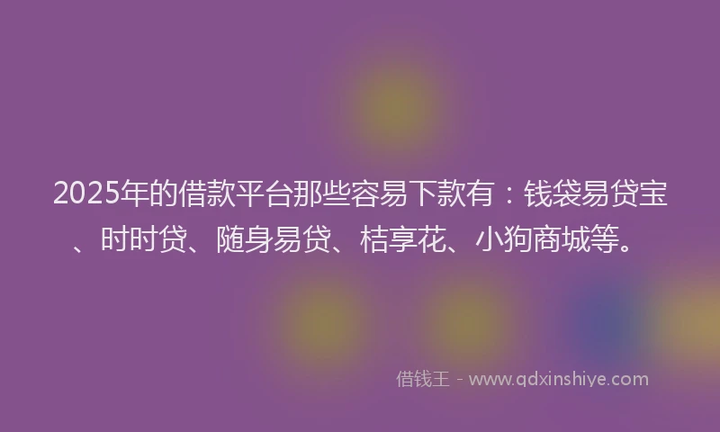 2025年的借款平台那些容易下款有：钱袋易贷宝、时时贷、随身易贷、桔享花、小狗商城等。