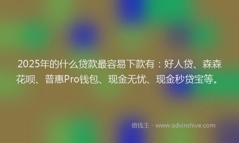 2025年的什么贷款最容易下款有：好人贷、森森花呗、普惠Pro钱包、现金无忧、现金秒贷宝等。