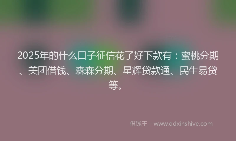 2025年的什么口子征信花了好下款有：蜜桃分期、美团借钱、森森分期、星辉贷款通、民生易贷等。