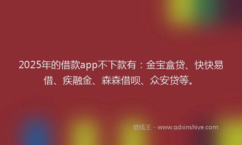 2025年的借款app不下款有：金宝盒贷、快快易借、疾融金、森森借呗、众安贷等。