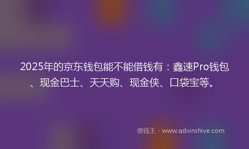 2025年的京东钱包能不能借钱有：鑫速Pro钱包、现金巴士、天天购、现金侠、口袋宝等。