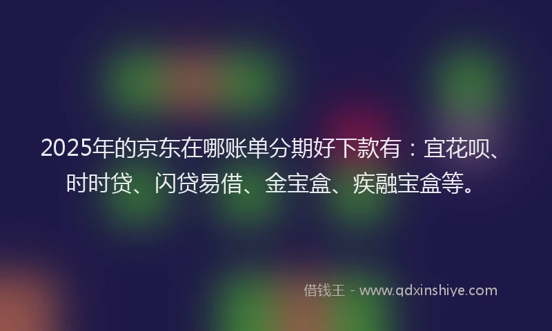 2025年的京东在哪账单分期好下款有：宜花呗、时时贷、闪贷易借、金宝盒、疾融宝盒等。