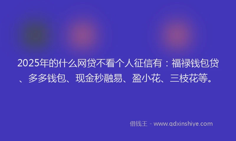 2025年的什么网贷不看个人征信有：福禄钱包贷、多多钱包、现金秒融易、盈小花、三枝花等。