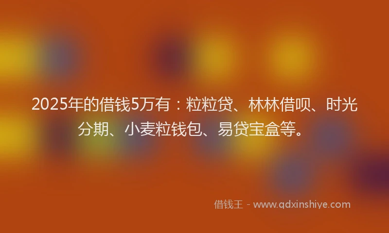 2025年的借钱5万有：粒粒贷、林林借呗、时光分期、小麦粒钱包、易贷宝盒等。