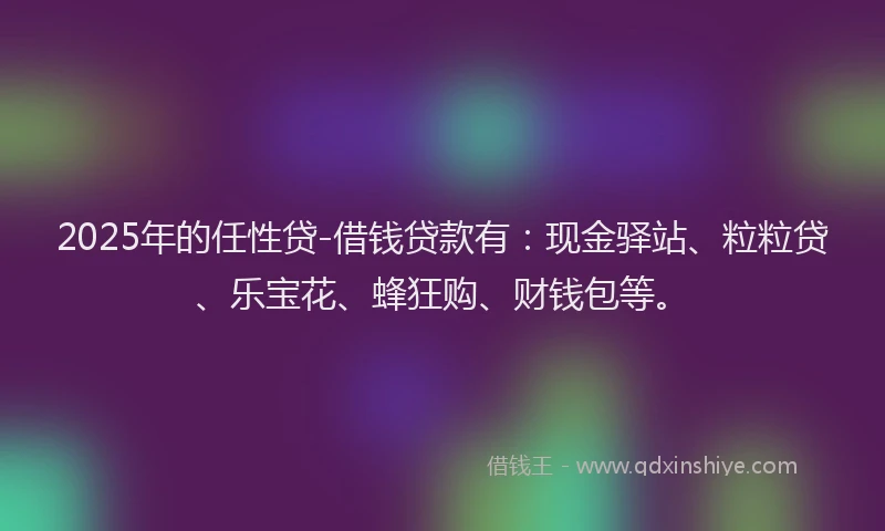 2025年的任性贷-借钱贷款有：现金驿站、粒粒贷、乐宝花、蜂狂购、财钱包等。