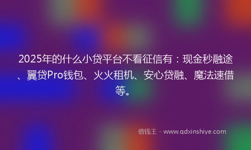 2025年的什么小贷平台不看征信有：现金秒融途、翼贷Pro钱包、火火租机、安心贷融、魔法速借等。